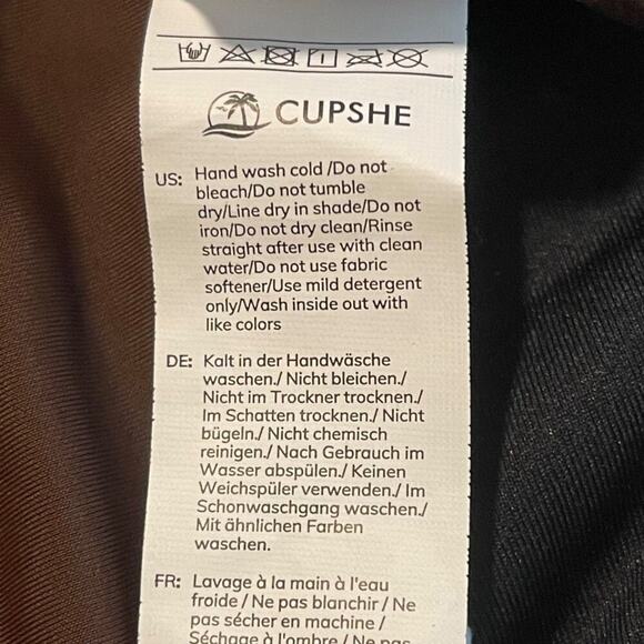 Cupshe XS Bikini Brown White Whipstitch Halter Plunge Tie Two Piece Swimsuit - Picture 8 of 9